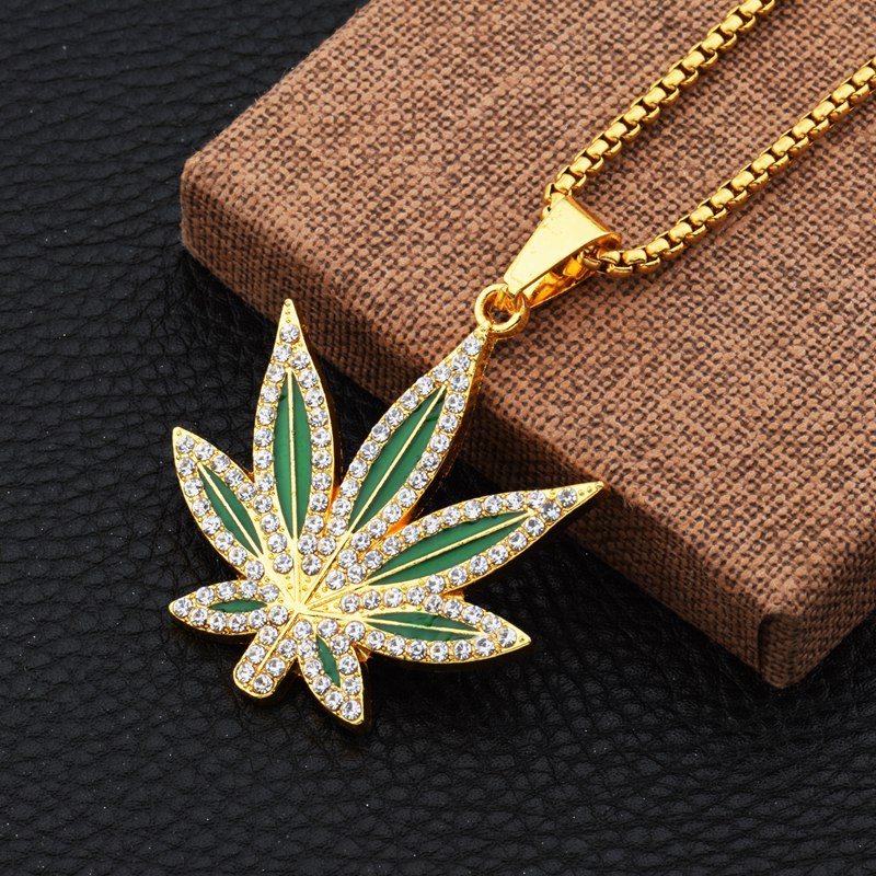 Rhinestone Weed Pendant Neckla - đánh giá và giá Dry Herb Vaping Accessories